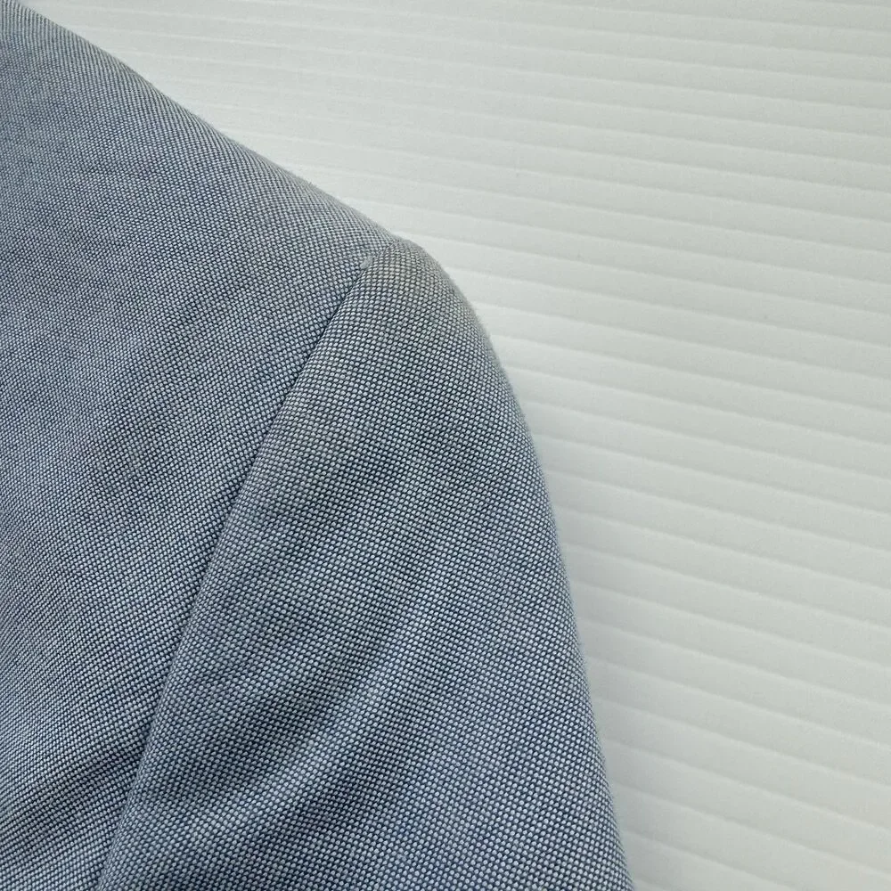H&M 34R Light Blue Cotton Blazer Sport Coat Elbow Patches Slim Fit Jacket